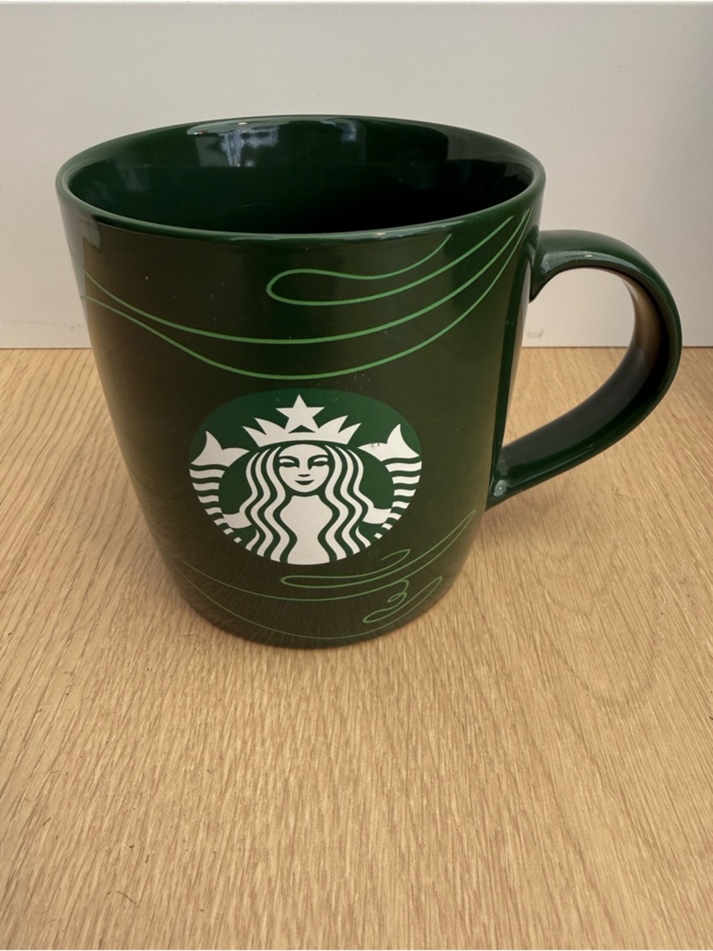 Starbucks 2020 Dark Green Swirl 12 oz Ceramic Coffee Mug Logo Cup